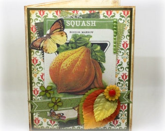 Handmade Thanksgiving Greeting Card - Fall Squash Card - Vintage Inspired Fall Harvest Card - Butterfly Card - Fall Card - Autumn Greetings