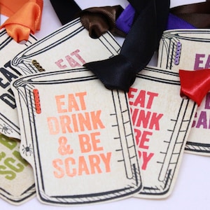 Halloween Gift Tags - Eat, Drink & Be Scary - Hand-Cut Test Tube Tag, Apothecary Tag, Potions, Mad Scientist (Choice of Color - Set of 8)