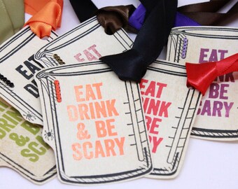 Halloween Gift Tags - Eat, Drink & Be Scary - Hand-Cut Test Tube Tag, Apothecary Tag, Potions, Mad Scientist (Choice of Color - Set of 8)