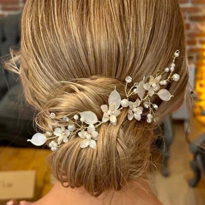 LEAH Bridal Hair Vine | Wedding Hair Piece for Brides | Gold or Silver Floral Hair Vine | Elegant Elopement Jewelry & Prom Hair Accessory