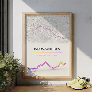 Poster personnalisé du marathon de Paris ou autre événement - Allure et/ou rythme cardiaque en couleur - Cadeau parfait pour les coureurs
