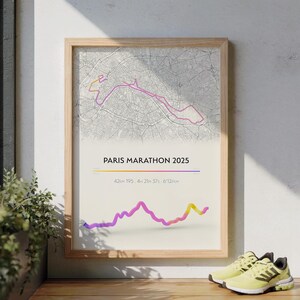 Poster personnalisé du marathon de Paris ou autre événement - Allure et/ou rythme cardiaque en couleur - Cadeau parfait pour les coureurs