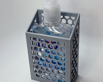 Wall Mountable Hand Sanitizer Holder – Hex Pattern 3D Printed Sleeve with Angled Top | Fits 8oz Pump Bottles