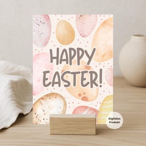 Happy Easter Karte zum Ausdrucken – Digitale Osterkarte mit Aquarell Eiern – Printable Easter Card für Kinder & Familie – Sofort-Download