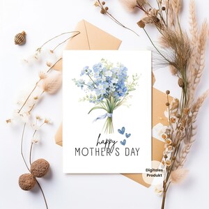 Carte Fête des Mères à imprimer – Carte aquarelle Bouquet de fleurs Carte de vœux numérique « Bonne Fête des Mères » Carte imprimable – Téléchargement instantané PDF