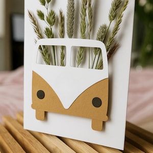 Handgemachte Karte mit Trocken-Blumen 3d Design Bus für viele Anlässe