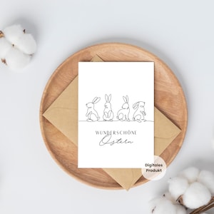 Minimalistische Osterkarte als Digitaler Download Line Art Hasen Design Moderne Frohe Ostern Karte zum Ausdrucken
