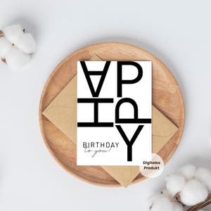 Moderne digitale Geburtstagskarte Minimalistische Birthday Card zum Ausdrucken Typografie Design Sofort Download