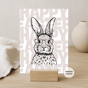 Lustige digitale Osterkarte mit Hase Printable Happy Easter Karte Modernes Design zum Ausdrucken