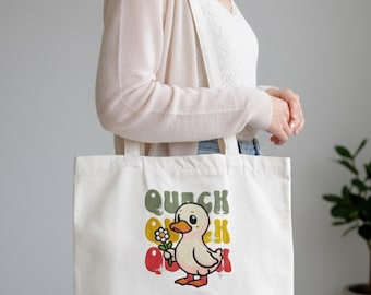 Embroidered Duck Canvas Tote: Personalized Gift for Her