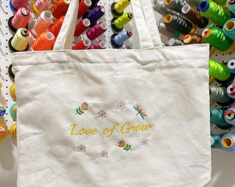 Personalized Floral Embroidered Tote Bag, Custom Name Bag, Gift for Her