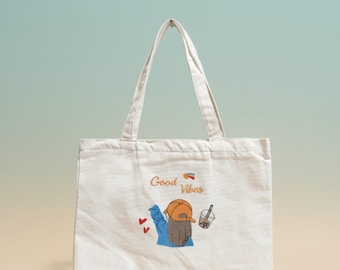 Personalized Embroidery Canvas Tote Bag – Boba Tea Girl Gift