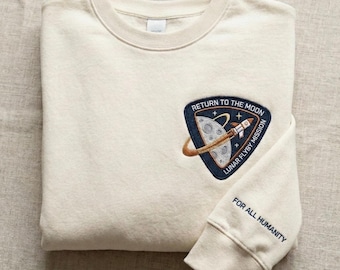 Gesticktes Artemis II 2026 Raketenstart-Sweatshirt, Zukunftsmond-Mission-T-Stück, Weltraumforschungs-Hemd, für alle Menschheits-Hemd, Wissenschafts-Geschenk
