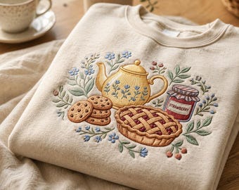 Moletom bordado estilo Cottagecore com a vovó, camiseta vintage estilo galinha no ninho, camiseta estilo Cottagecore, camiseta com ícones vintage, camiseta para fãs de bolo e chá