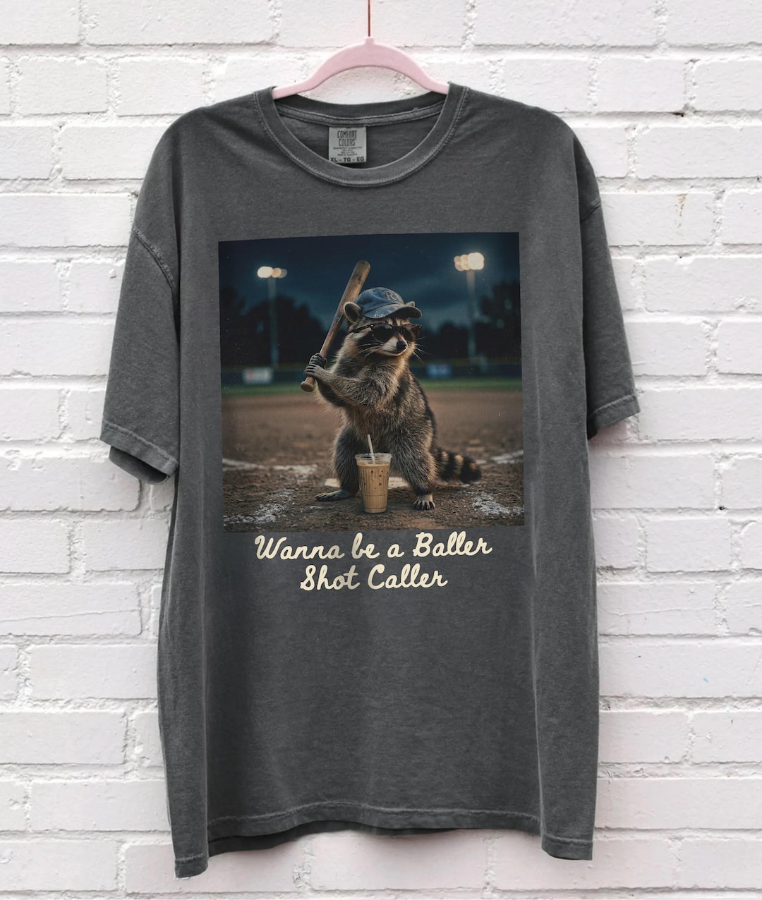 Wanna Be A Baller Shot Caller Raccoon Comfort Colors Shirt, Retro Funny ...