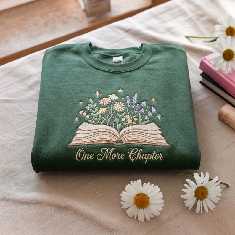 Embroidered Reading Sweatshirt, Just One More Chapter Sweater, Books Club Pullover, Gift For Librarian, Aesthetic Hoodie, Book Lover Gift image 1