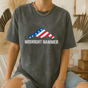 Operation Midnight Hammer B-2 Bomber T-Shirt, Patriotic Stealth Graphic, USAF Pride Tee, American Flag Military Gift 2025