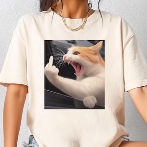 Funny Middle Finger Cat Shirt, Funny Cat Meme Shirt, Gen Z Joke Shirt, Stupid Brainrot Gift, Cat Lover Gift, Cool Cat Shirt