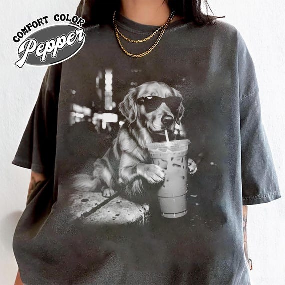 Golden Retriever Drinking Iced Coffee Shirt Vintage Dog Tee, Cute Golden Retriever Shirt, Dog Lover Gift, Comfort Colors Tee