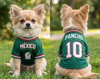 Custom Mexico Dog Jersey, Personalized Soccer Pet Shirt with Name Number, Puppy Football Jersey, Soccer Dog Outfit