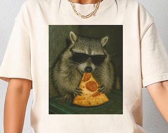 Funny Raccoon Eating Pizza Meme Shirt, Raccoon Lover Shirt Gift, Feral Raccoon Animal Meme Graphic Shirt, Trashy Raccoon Y2k Vintage Shirt