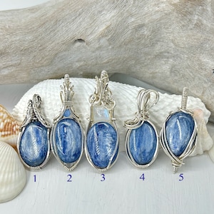 See Video! Flashy Kyanite Gemstone/Natural Stone in Argentium Sterling Silver Wire Wrap,Pendant/Necklace,Shimmery Dainty, Healing,Protective