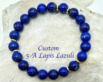 SUPERIOR Grade AAAAA Pakistani Lapis Lazuli Gemstone/Natural Stone (6 or 8 mm)Stretch Beaded Bracelet**AND Necklace! Separates,Set,No Dyes!