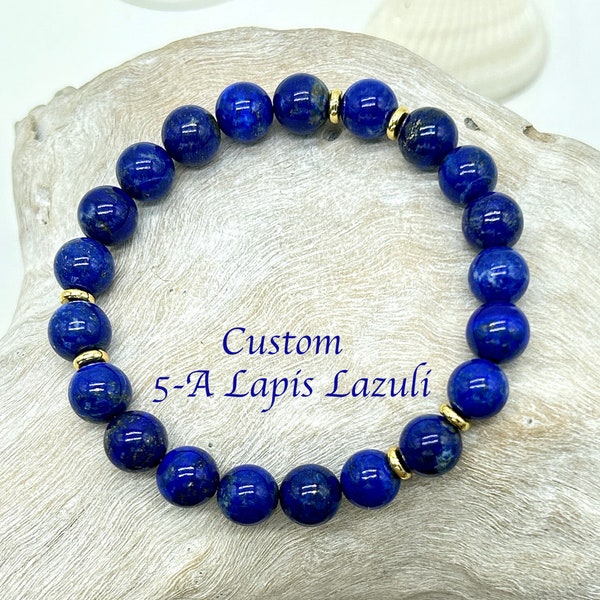 SUPERIOR Grade AAAAA Pakistani Lapis Lazuli Gemstone/Natural Stone (8 mm, 6 mm) Stretch Beaded  Bracelet, **AND Necklace!  Not Dyed!