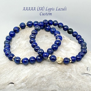 SUPERIOR AAAAA Grade Pakistani Lapis Lazuli Gemstone/Natural Stone (6mm, 8mm Or 10mm)Stretch Beaded Bracelet, W/Optional Focal, No Dyes!