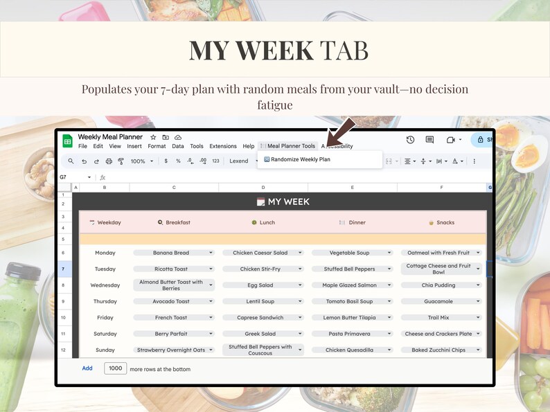 Digital Weekly Meal Planner: Google Sheets Recipe Organizer & Grocery ...