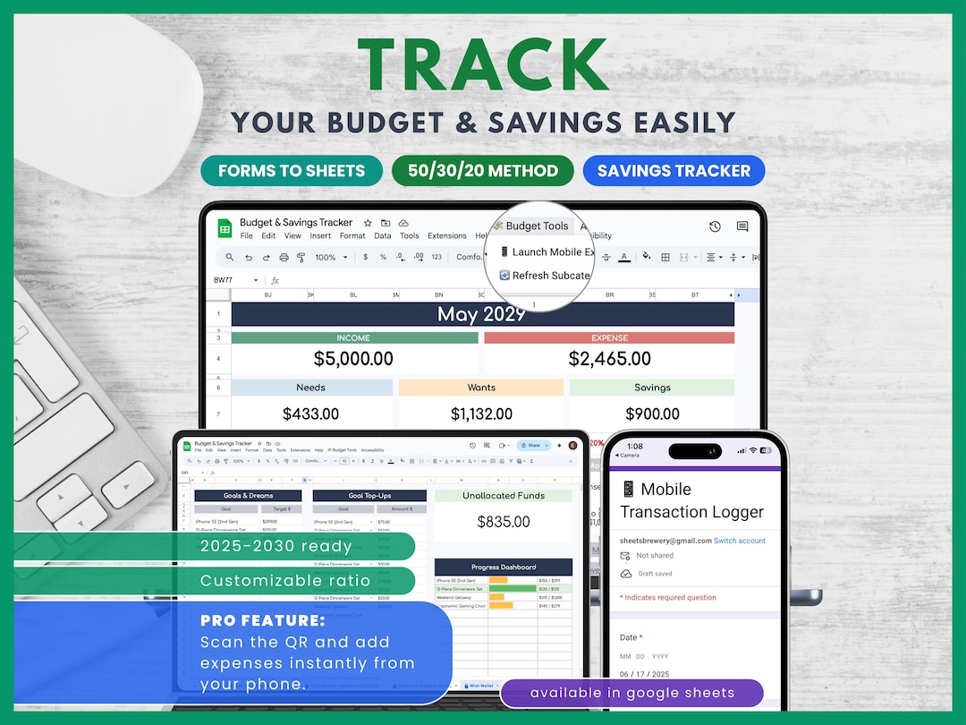 50/30/20 Budget Tracker Google Sheets Template: Expense & Savings ...