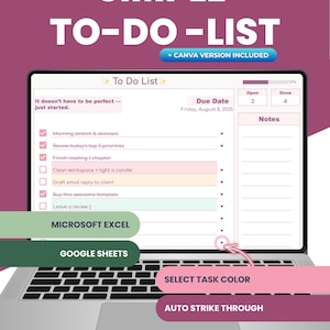 Minimalistische To-Do-Listen Vorlage: Google Sheets, Excel & Canva Aufgabenliste (Digitaler Download)