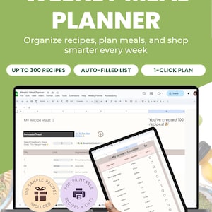 Digital Weekly Meal Planner: Google Sheets Recipe Organizer & Grocery List