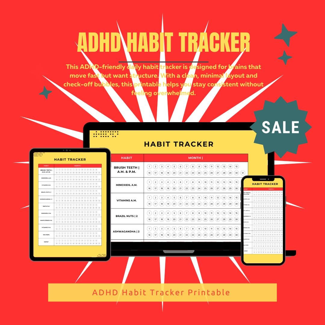 ADHD Habit Tracker Printable | Focus & Routine Chart | 10 Daily Habits ...
