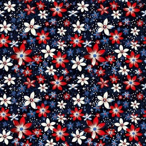 Patriotic Floral Cotton Fabric Red White Blue Flowers Fabric 4th of July Fabric Independence Day Fabric By The Half Yard