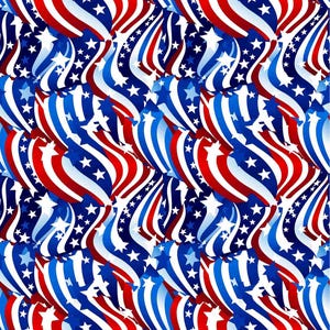 Peut inclure: Motif sans couture à thème patriotique, avec des rayures rouges et blanches, des rayures bleues et des étoiles blanches. Les rayures ondulées créent un effet fluide et dynamique, idéal pour le 14 juillet.