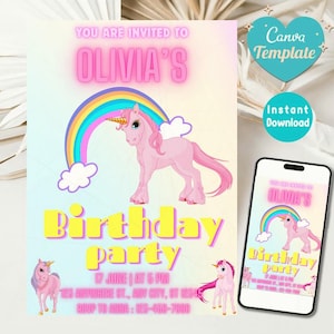 Unicorn Birthday Invitation, Unicorn Invitation, Rainbow Unicorn Birthday Invite, Pastel Unicorn Invitation Printable 3rd 4th 5th 6th 7th