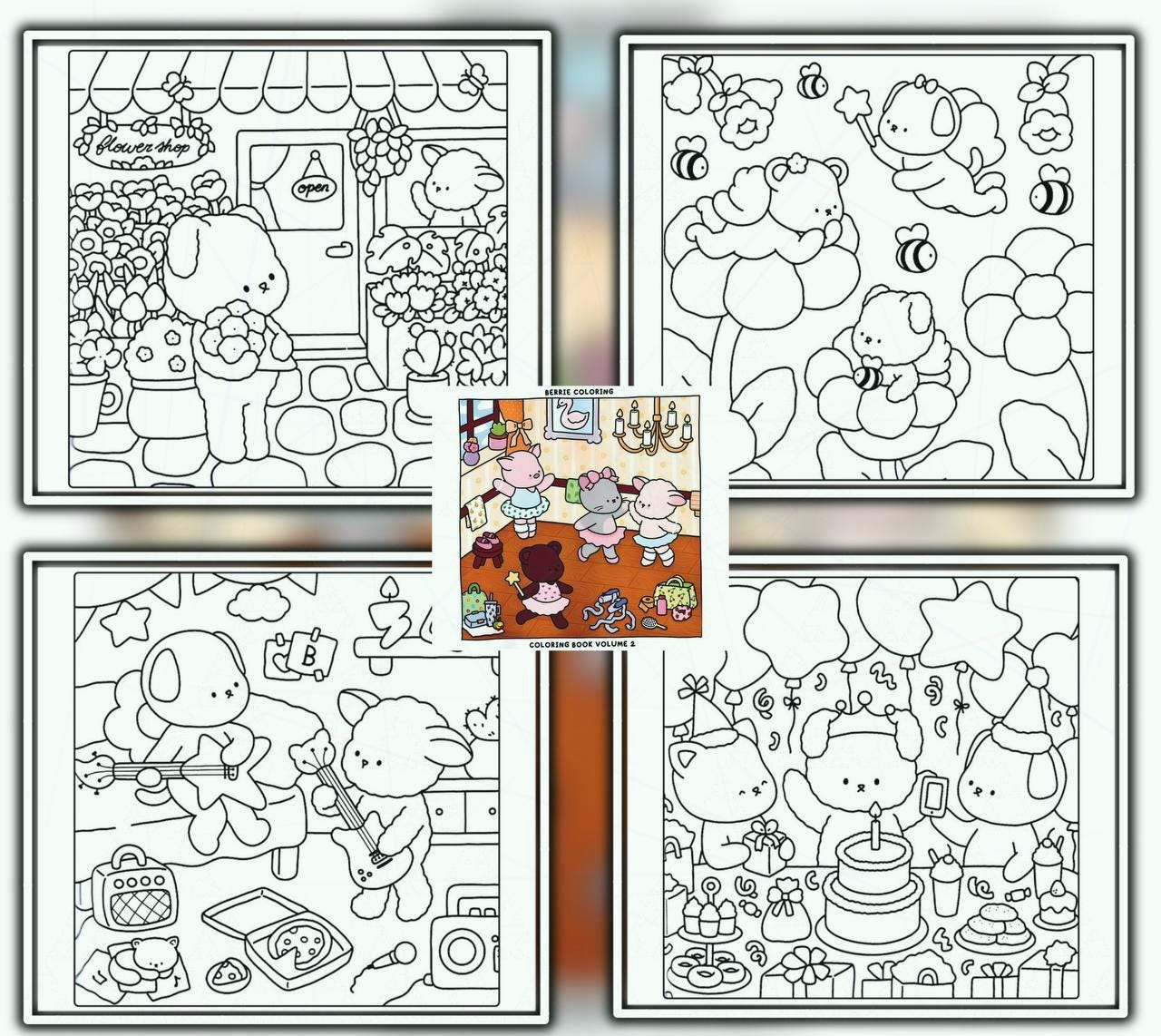 Sweet Berrie Relax Livre de Coloriage par Coco Wyo – Téléchargement Numérique Instantané PDF, 20 pages faciles à gros contours pour apaiser le stress