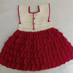 Handmade Crochet Baby Dress: Red & White Ruffle Party Outfit