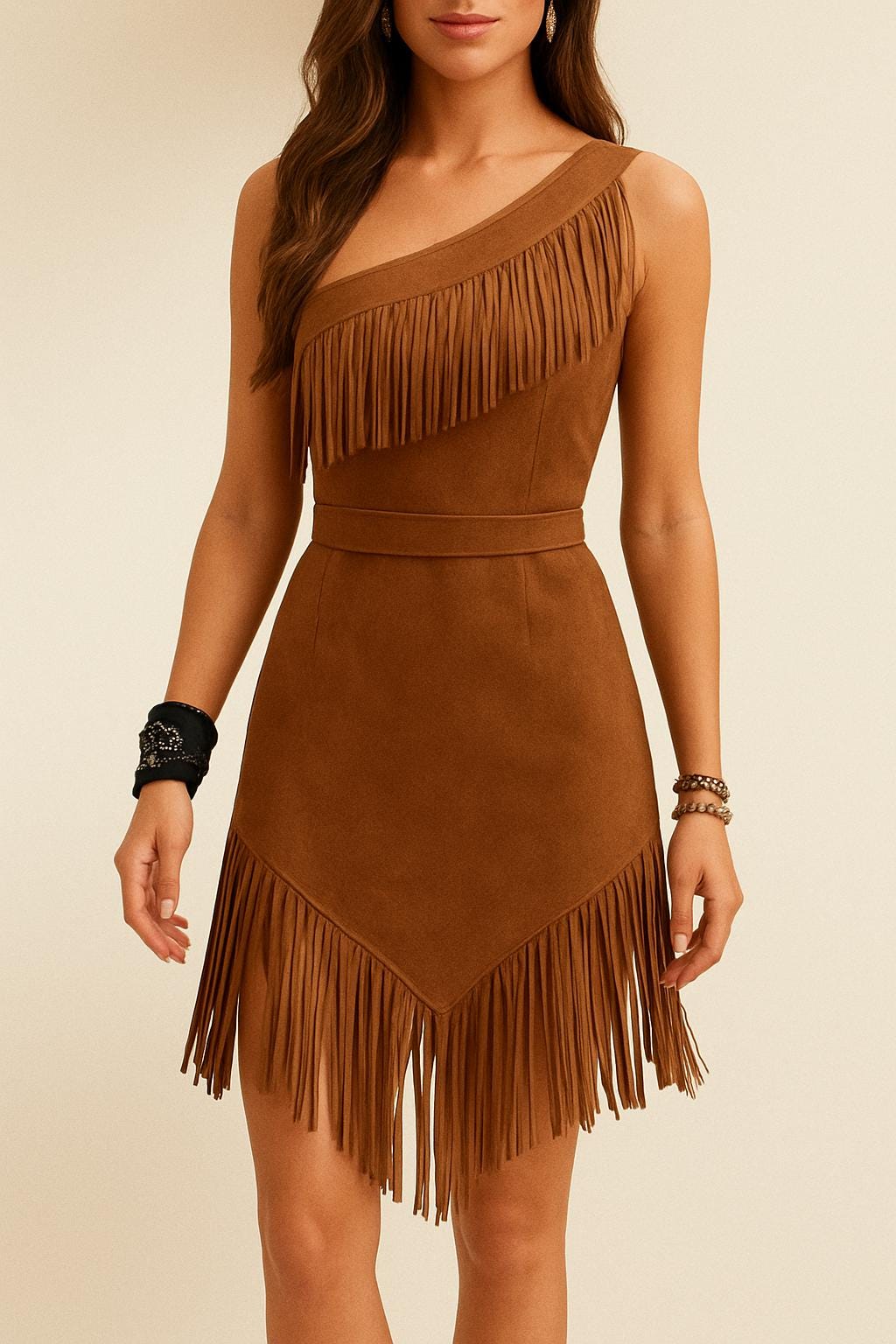 brown fringe mini dress Broadway Stunner Leather Fringe Western Mini Dress Black / L main image 0