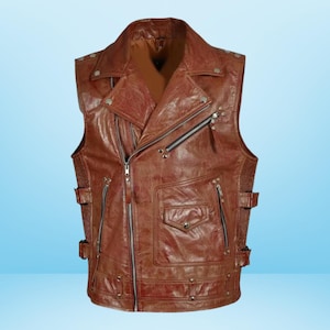 Premium Vintage Biker Leather Vest – Rugged Distressed Design, Adjustable Fit, Handmade Genuine Leather Motorcycle Waistcoat