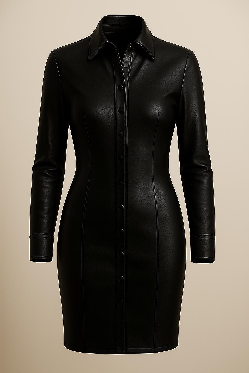 chinese dress ladies Jade Faux Leather Button Up Puff Sleeve Mini Dress main image 0