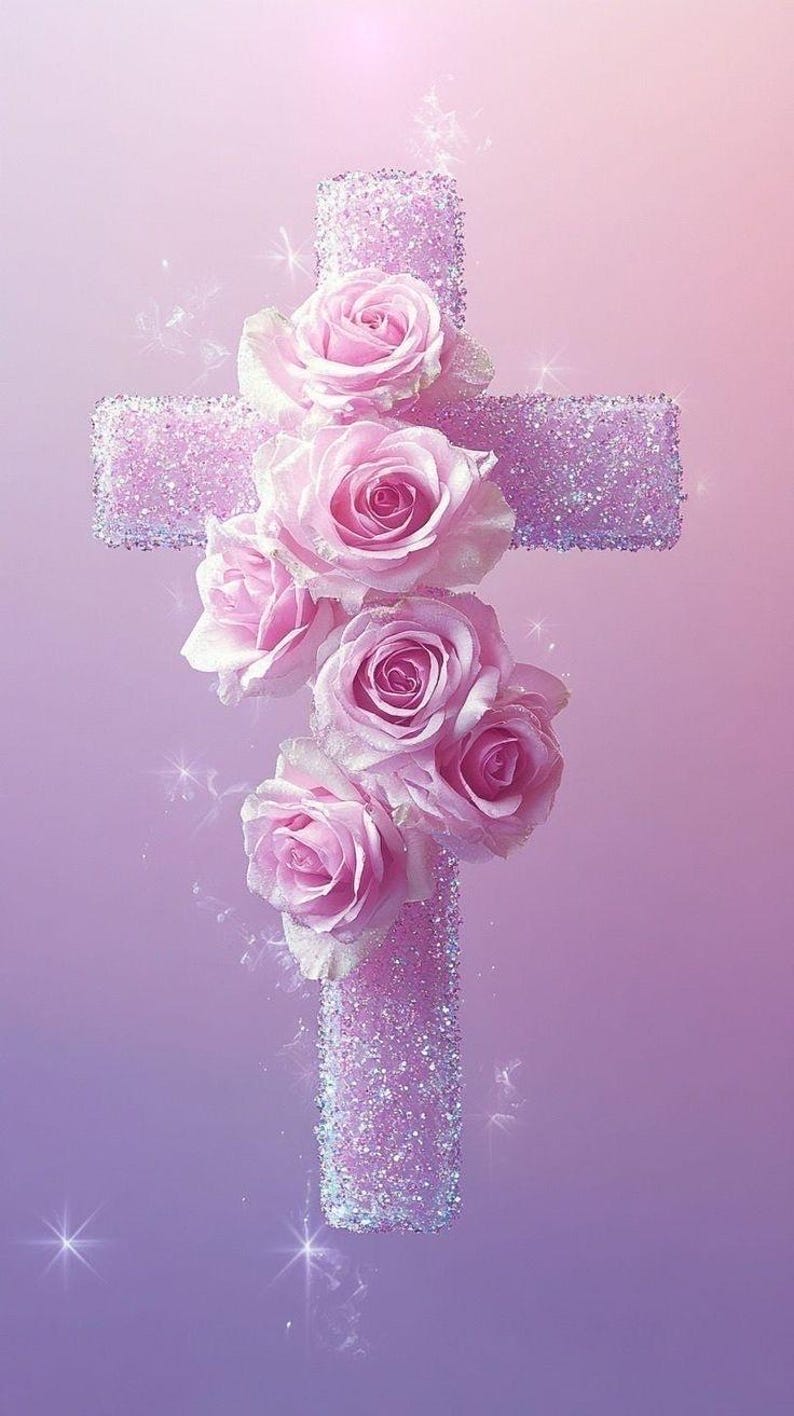 10 Pink Glitter Cross Phone Wallpaper • Roses Christian Background ...
