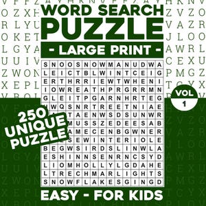 Wortsuchrätsel für Kinder PDF – 250 einfache Rätsel Band 1 | 253 Seiten | Großdruck | 8,5 x 11 druckbare digitale Download