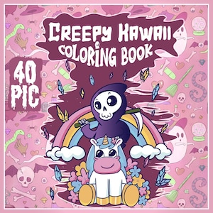 Creepy Kawaii Coloring Book: 40 Pastel Goth Designs (PDF Download 8.5x11in