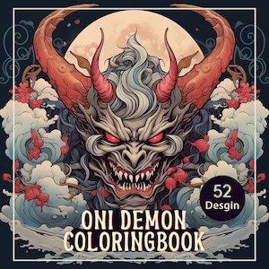 Printable Oni Demon Masks – Japanese Folklore Coloring Pages PDF | 15 Unique Mask Designs for Adults & Teens | Digital Download