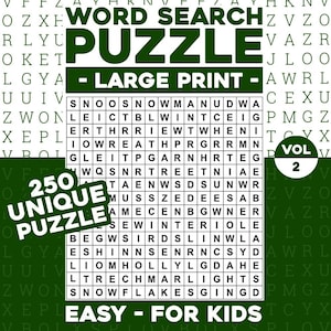 Wortsuchrätsel für Kinder PDF – 250 einfache Rätsel Band 2 | 253 Seiten | Großdruck | 8,5 x 11 druckbare digitale Download