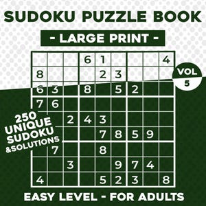 Easy Sudoku Puzzle Book Vol 5: Large Print, 250 Puzzles (Digital Download)