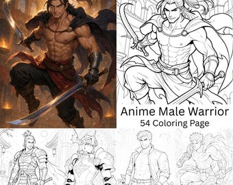 Anime Warrior Coloring Book: 54 Manga Fighter Designs (PDF Digital Download)