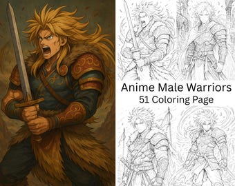 Anime Warriors Coloring Book: 51 Manga-Inspired Designs (PDF Download 8.5x11in
